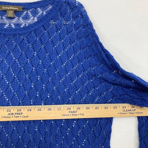 Tommy Bahama Women's Large Blue Crochet Open Knit Long Sleeve Sweater - Picture 6 of 10